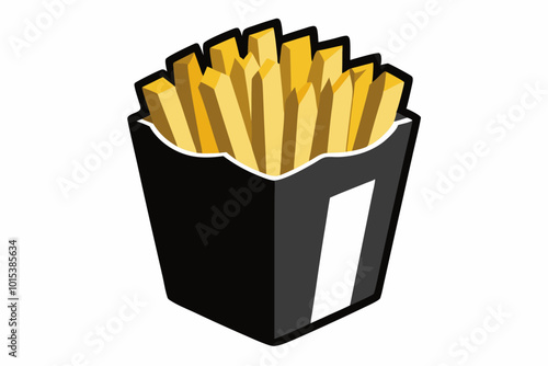 3d fast food realistic fries potatoes, silhouette black color vector illustration