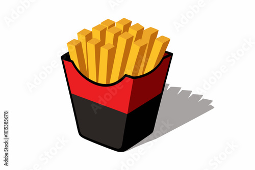 3d fast food realistic fries potatoes, silhouette black color vector illustration