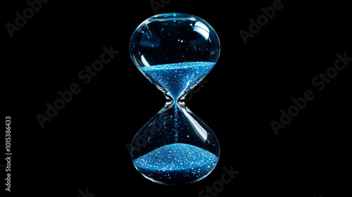 "An hourglass with sand flowing through its bulbs, symbolizing the passage of time. This representation highlights business deadlines, time limits, productivity, and optimization."