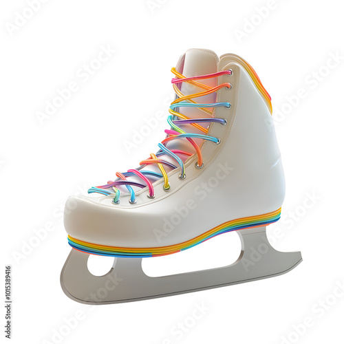 White Ice Skates with Rainbow Laces. Illustration.on transparent, white background, isolate PNG photo