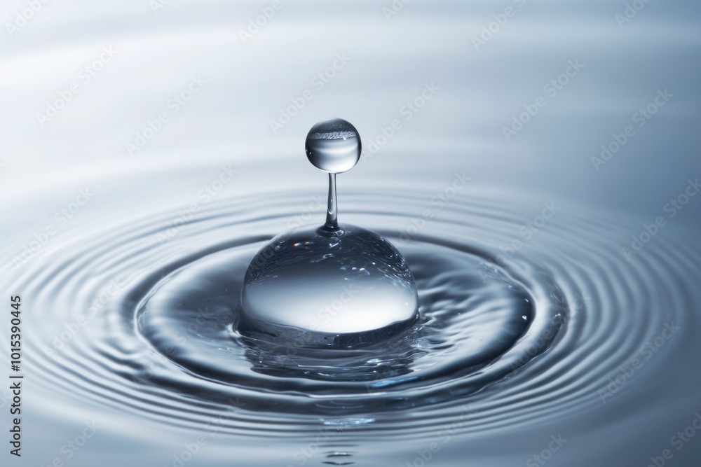 Serene water droplet splashing on calm surface of a still pond Serene water droplet splashing on calm surface of a still pond