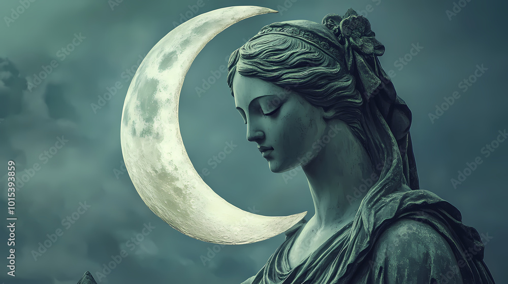 Obraz premium Moon goddess statue. Moon Goddess. Illustration