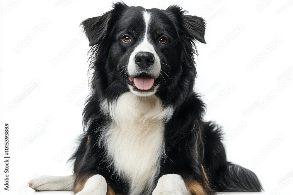 Border collie sitting on white background. Cute dog portrait background image. Border collie sitting on white background. Cute dog portrait background image.