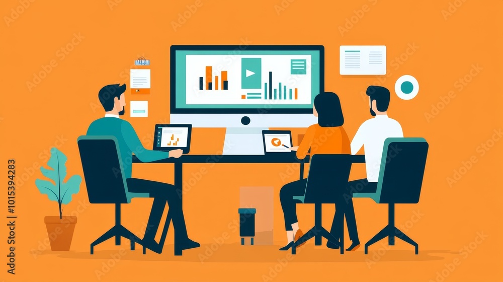 Remote work: Business professional video calls and collaborates with team on online briefing. Remote work: Business professional video calls and collaborates with team on online briefing.