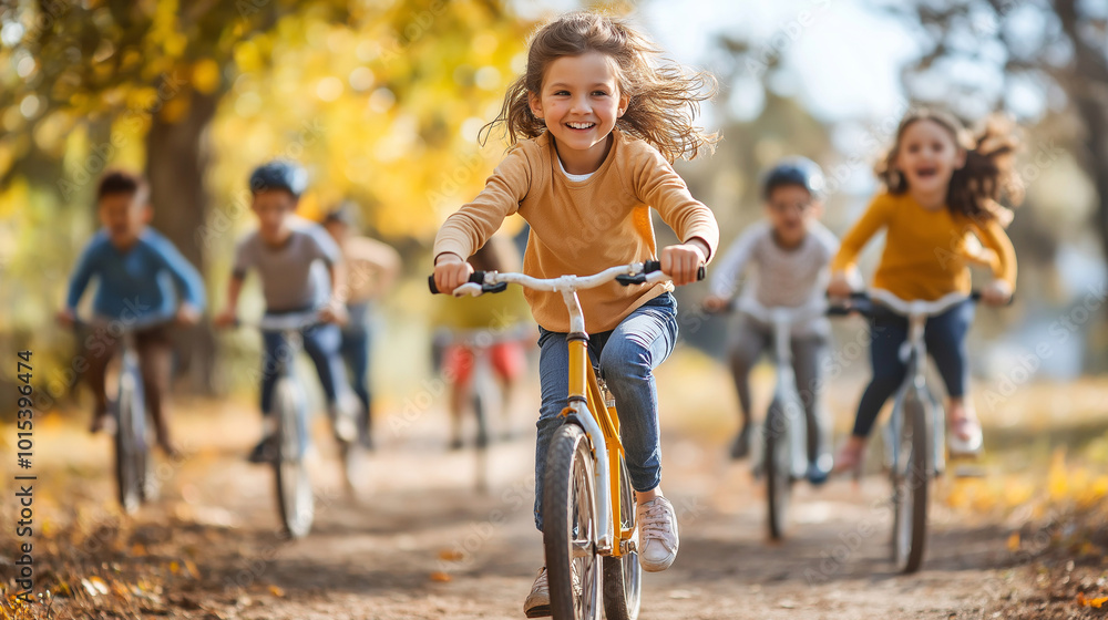 Active Lifestyle, children running, cycling, and jumping in a lively outdoor setting, with copy space, Child Health Day Active Lifestyle, children running, cycling, and jumping in a lively outdoor setting, with copy space, Child Health Day