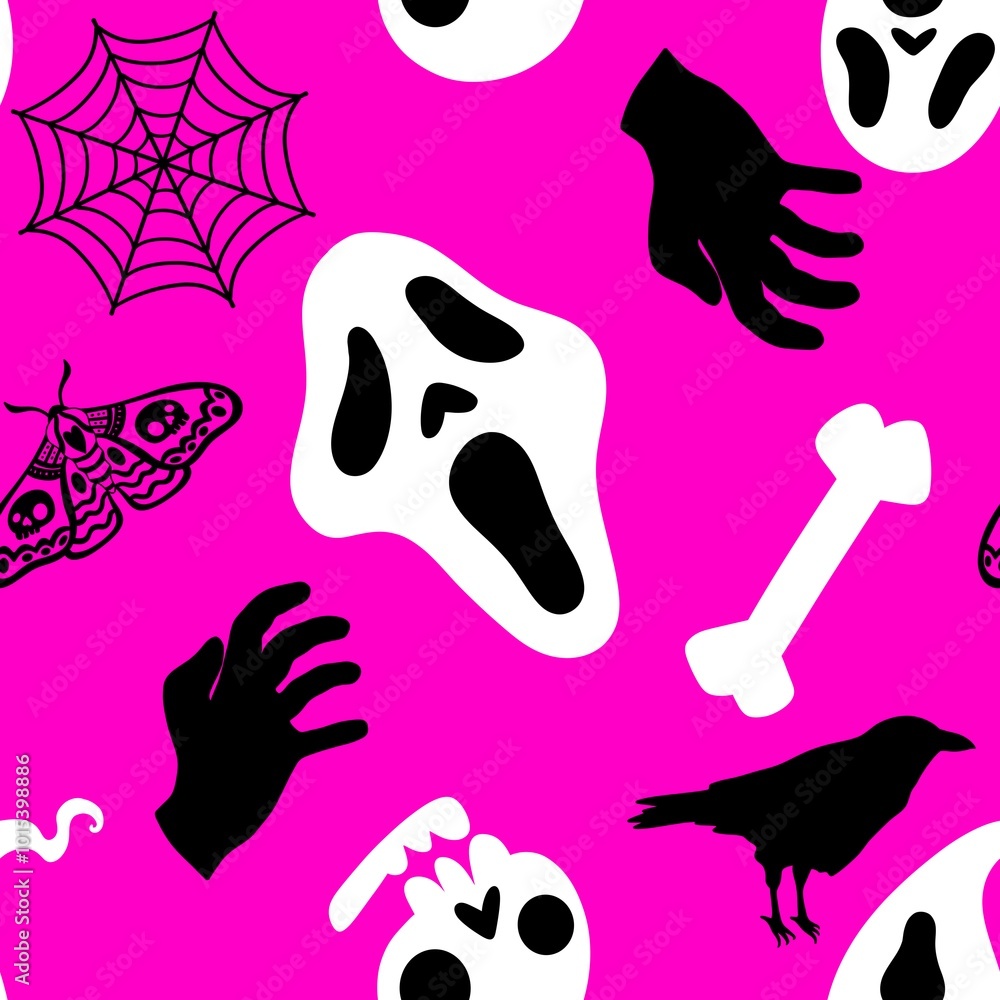 Halloween monsters seamless ghost and bones and web pattern for wrapping Halloween monsters seamless ghost and bones and web pattern for wrapping
