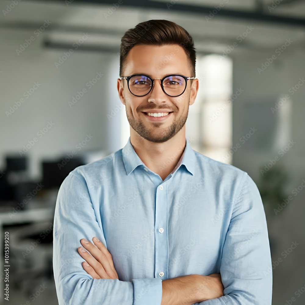 Obraz premium Handsome Young Businessman Standing Confident in the Office