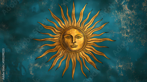 The sun: the flag of argentina as a symbol of sun worship - visualize the flag of argentina with its sun symbol, symbolizing the inca sun god inti and the belief in sun worship. Sun God. Illustration photo