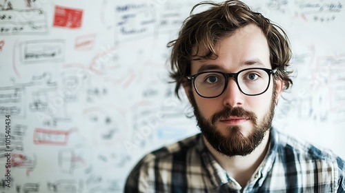 A portrait of a teacher with an animated expression, drawing on the whiteboard while explaining an idea.