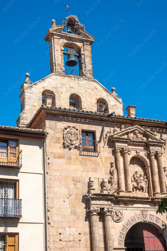 Fototapeta premium Bell tower of the Catholic Church of San Martín de Tours, in Salamanca, Castilla y León, Spain.