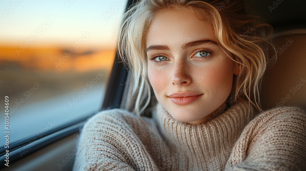beautiful, slender woman in a cozy sweater walks along a tranquil road, symbolizing serenity and introspection, embodying the journey of self-discovery and connection with nature beautiful, slender woman in a cozy sweater walks along a tranquil road, symbolizing serenity and introspection, embodying the journey of self-discovery and connection with nature