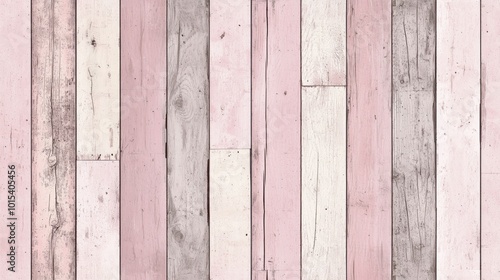 Charming pink and white wood planks create a cozy background with rustic, country vibes. Soft pastel colors add romance and femininity, perfect for home decor projects