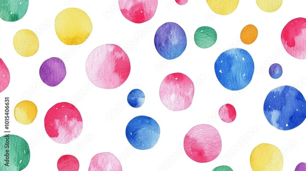 Seamless pattern of vibrant watercolor circles creating a playful and cheerful background for various design projects. The colorful polka dots add a touch of whimsy and energy to any surface Seamless pattern of vibrant watercolor circles creating a playful and cheerful background for various design projects. The colorful polka dots add a touch of whimsy and energy to any surface