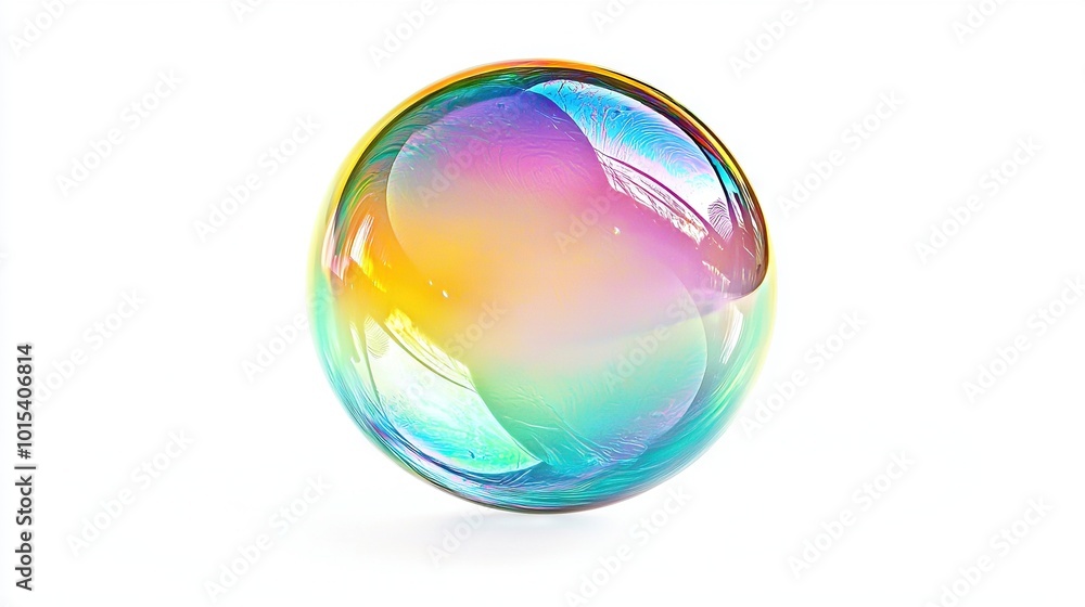 A rainbow-colored object on white background with reflection in glass A rainbow-colored object on white background with reflection in glass