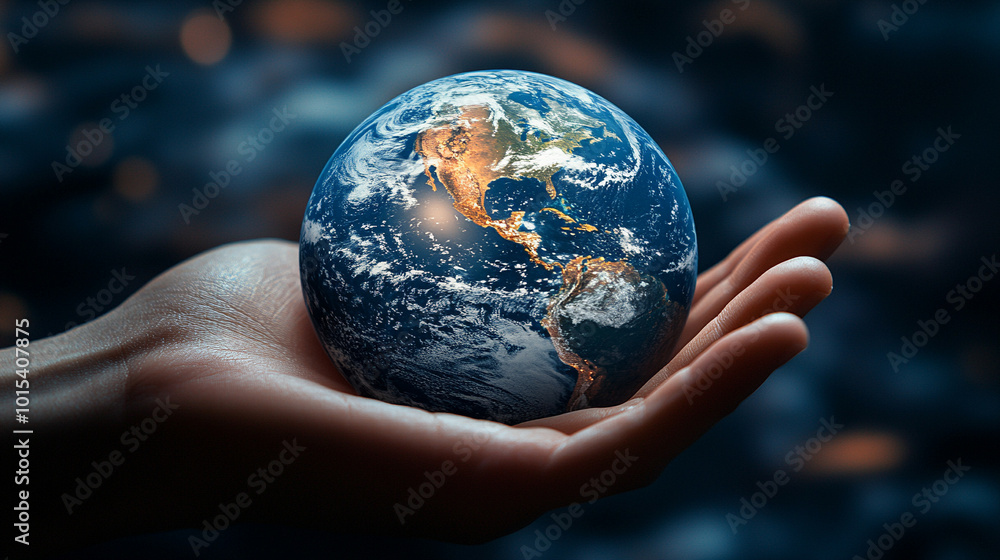 Earth floating gracefully above a hand, symbolizing humanity's responsibility to protect the planet. This visual encapsulates the delicate balance between nature and human impact Earth floating gracefully above a hand, symbolizing humanity's responsibility to protect the planet. This visual encapsulates the delicate balance between nature and human impact