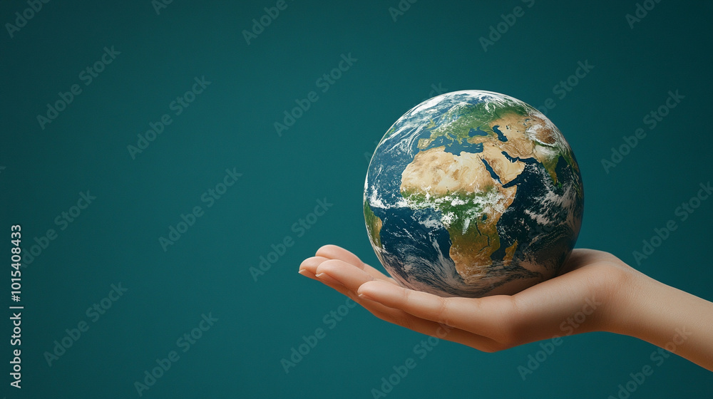 Earth floating gracefully above a hand, symbolizing humanity's responsibility to protect the planet. This visual encapsulates the delicate balance between nature and human impact Earth floating gracefully above a hand, symbolizing humanity's responsibility to protect the planet. This visual encapsulates the delicate balance between nature and human impact