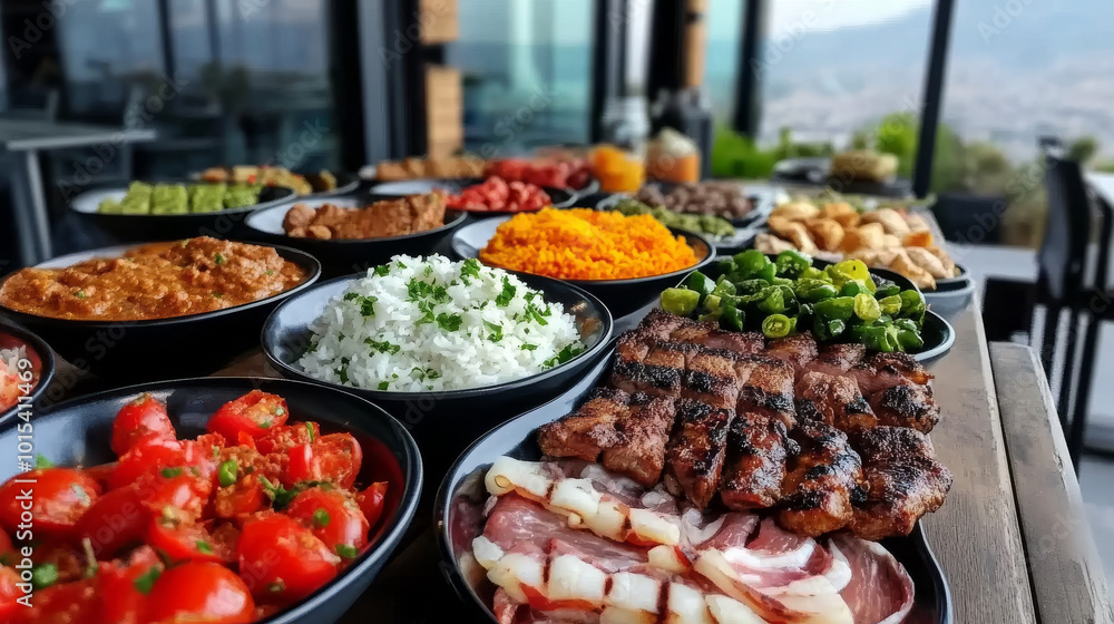 A table overflowing with delicious food, perfect for a large gathering. There's something for everyone, from grilled meat to fresh vegetables. A table overflowing with delicious food, perfect for a large gathering. There's something for everyone, from grilled meat to fresh vegetables.