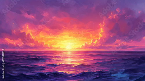 stunning fantasy sunset sky filled with vibrant, rich colors creates a dreamlike atmosphere. The interplay of light and clouds evokes a sense of wonder, tranquility, and limitless possibilities