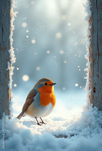 robin in snow