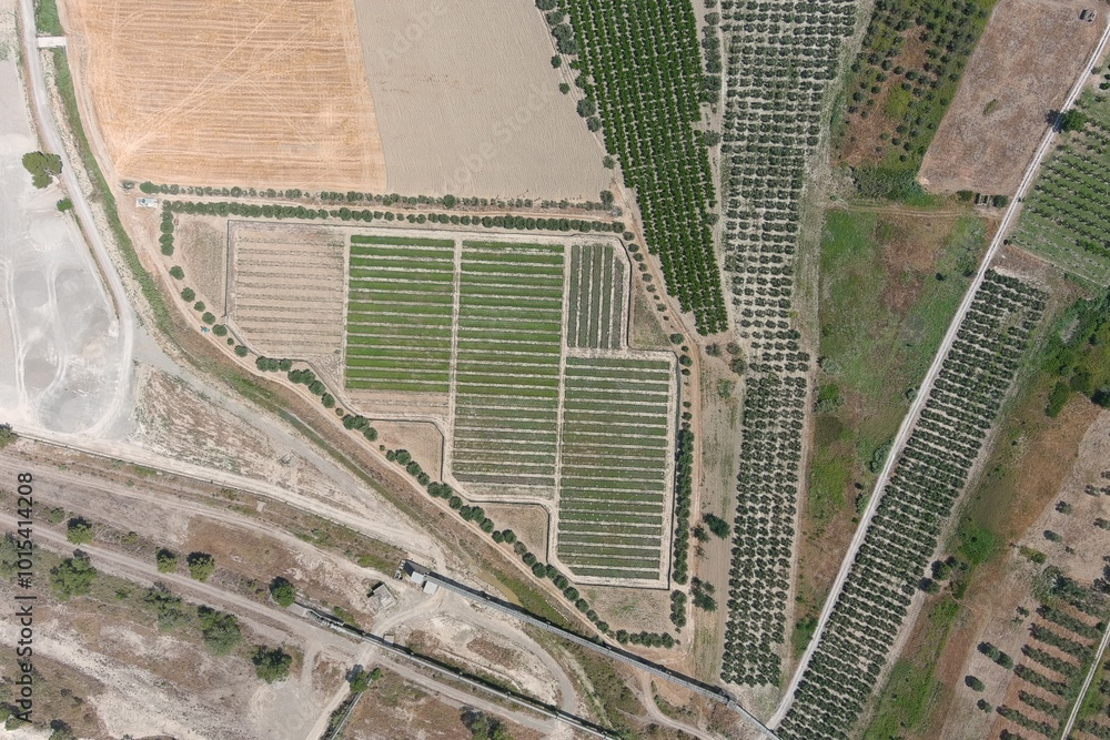 Fototapeta premium allevamento di lumace in campagna visto dall'alto con un drone