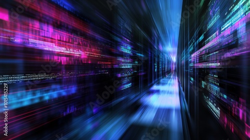 An illustration of a Digital Data Server With Plexus Elements Analyzing Digital Data in a Dark Room. High quality 3D illustration.