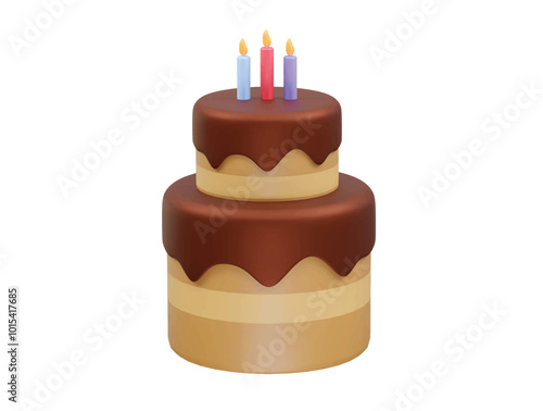  Birthday cake icon with candles vector render