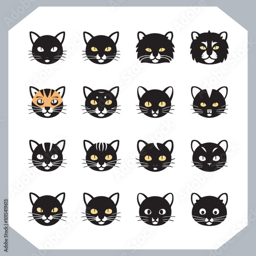 Set of logotype cat silhouette and Cat head collection, collection of silhouette of Cats on white background