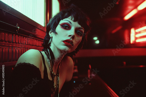 Film photo of transvestite. New York cross dresser. Theater performer. Actor.