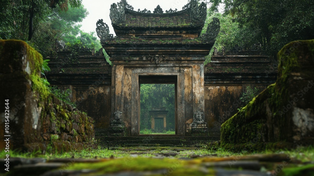 A shot of an ancient stone gate at the Imperial City in Hue, surrounded by moss and trees. A shot of an ancient stone gate at the Imperial City in Hue, surrounded by moss and trees.