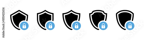 Shield icon or security shield protection icon with lock symbol privacy icon , secure private security icons - padlock icon button - Keyhole icon, Door key hole button