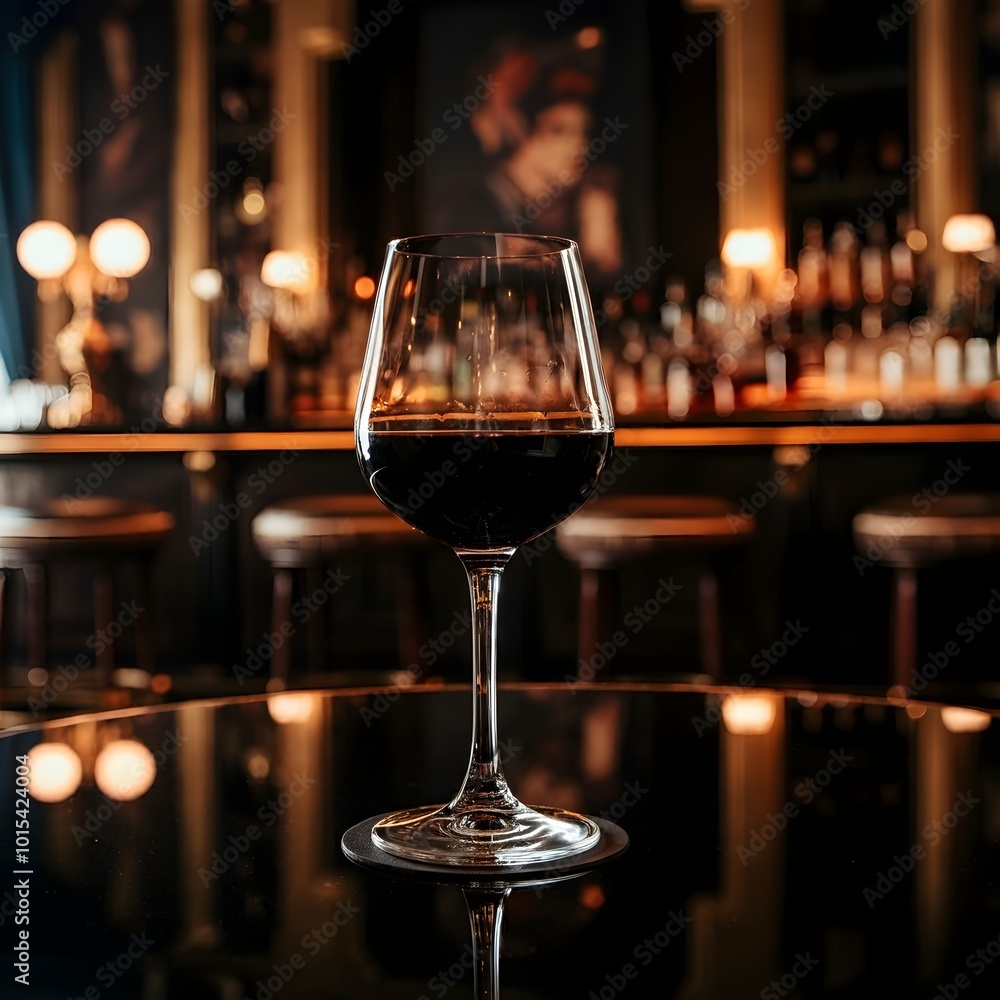 Classic Wine in a Glass on a Glass Table in a Modern Restaurant Bar Classic Wine in a Glass on a Glass Table in a Modern Restaurant Bar