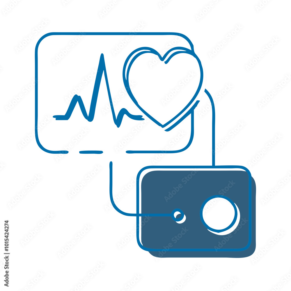 Blood pressure monitor icon in blue vector, health monitoring and diagnostics representation. Blood pressure monitor icon in blue vector, health monitoring and diagnostics representation.