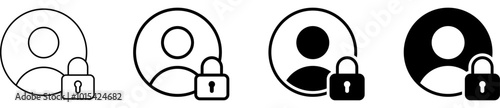 Lock user icon set. Security locked icon , login privacy, secure, private, security icons - Padlock icon button - Block user icon , Account register icon protection symbol