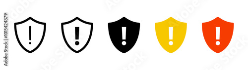 Shield exclamation mark icon or security shield warning or attention icon symbol. risk alert line icon vector