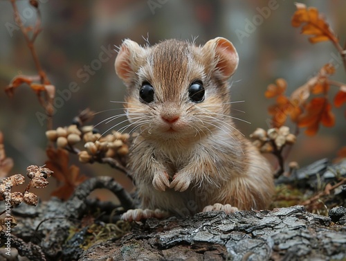 Adorable Baby Rodent in Forest Setting: Close-Up Photography