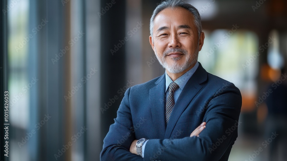 Portrait of a confident senior mature Asian businessman in formal wear, emphasizing professionalism and success with copy space Portrait of a confident senior mature Asian businessman in formal wear, emphasizing professionalism and success with copy space