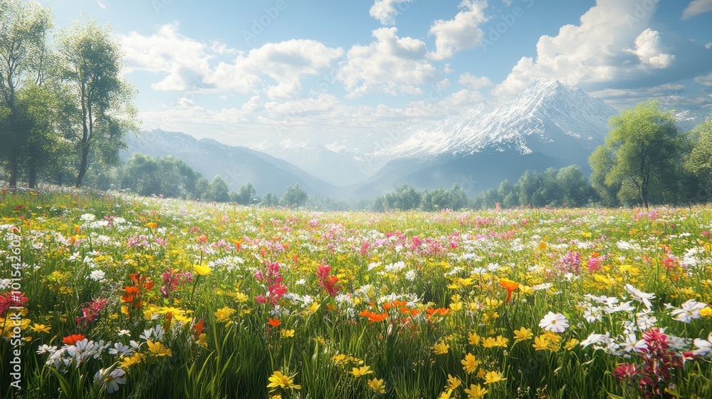 Tranquil moment in a wildflower meadow. Generative AI image Tranquil moment in a wildflower meadow. Generative AI image