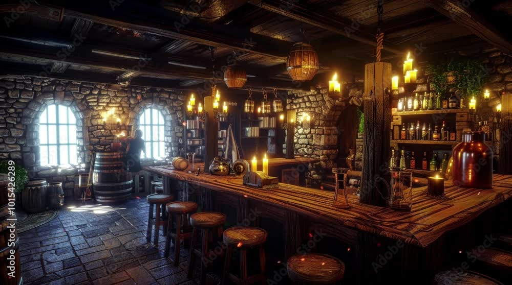 Cozy medieval bar interior at night with rustic wooden furniture and warm lighting
Seamless looping 4k time-lapse virtual video animation Generated AI Cozy medieval bar interior at night with rustic wooden furniture and warm lighting
Seamless looping 4k time-lapse virtual video animation Generated AI