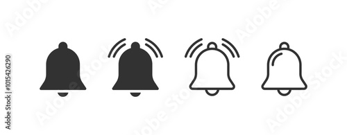 notification bell icon or alarm ringing icons set. incoming inbox message or ringing bells icon reminder symbol in flat style