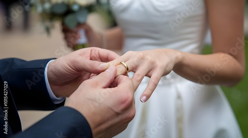 Groom Putting Wedding Ring on Bride's Finger