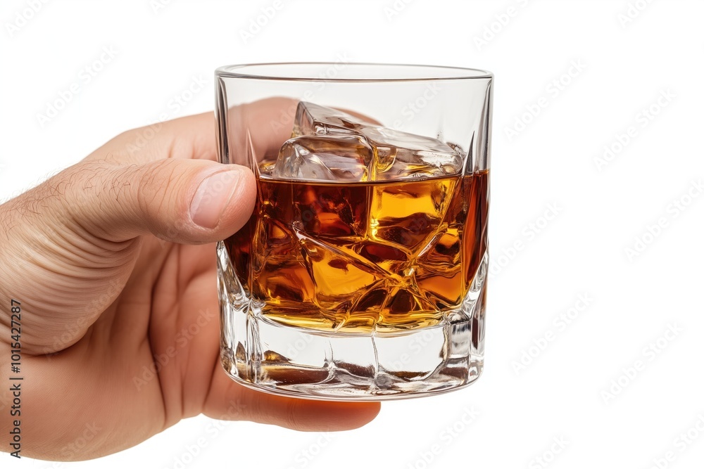 A person enjoys a glass of whiskey with ice while relaxing at home in the evening light during a cozy gathering with friends A person enjoys a glass of whiskey with ice while relaxing at home in the evening light during a cozy gathering with friends