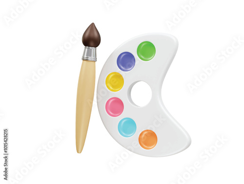 Palette with brush and colors. Color palette icon with paint brush illustration