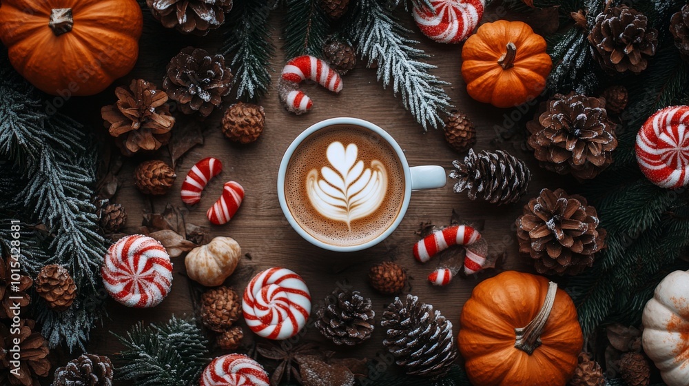 Cozy fall corner with pumpkins, sweaters, and hot chocolate on rustic wood Cozy fall corner with pumpkins, sweaters, and hot chocolate on rustic wood