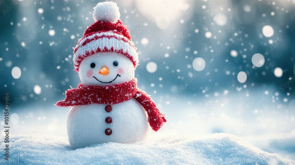 Snowman on snowdrift in the winter with copy space Christmas background Snowman on snowdrift in the winter with copy space Christmas background