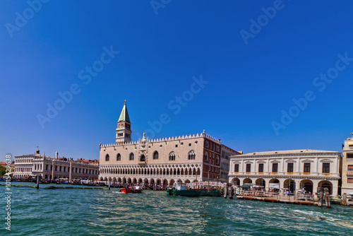 Doge's palace and the tower seen from the water, Venice, Italy