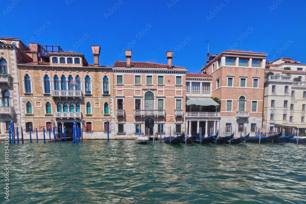 Several famous hotels have their backs to the canal, Venice, Italy