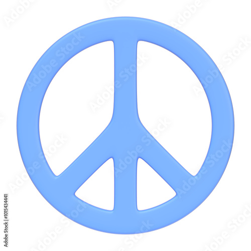 Blue peace symbol isolated on a white background, representing nonviolence, global peace, and unity. 3D icon, sign and symbol. Front view. 3D render illustration