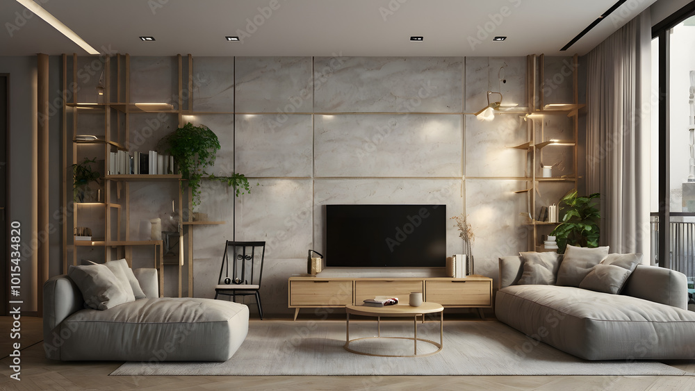 Fototapeta premium Model wall in living room background 3D render generative ai