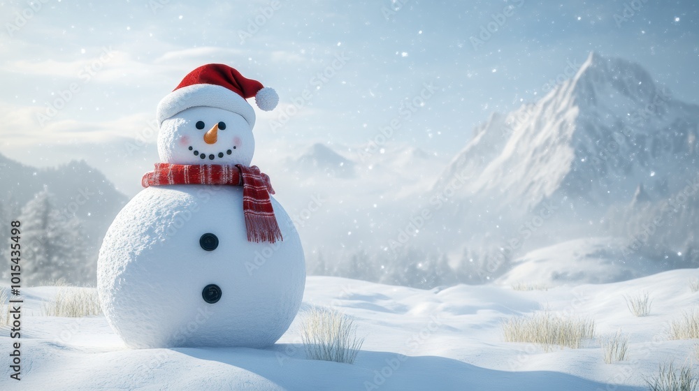 Fototapeta premium Cute snowman. Winter holiday theme.