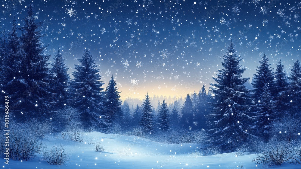 Fototapeta premium winter night landscape. snowy forest and fir branches.